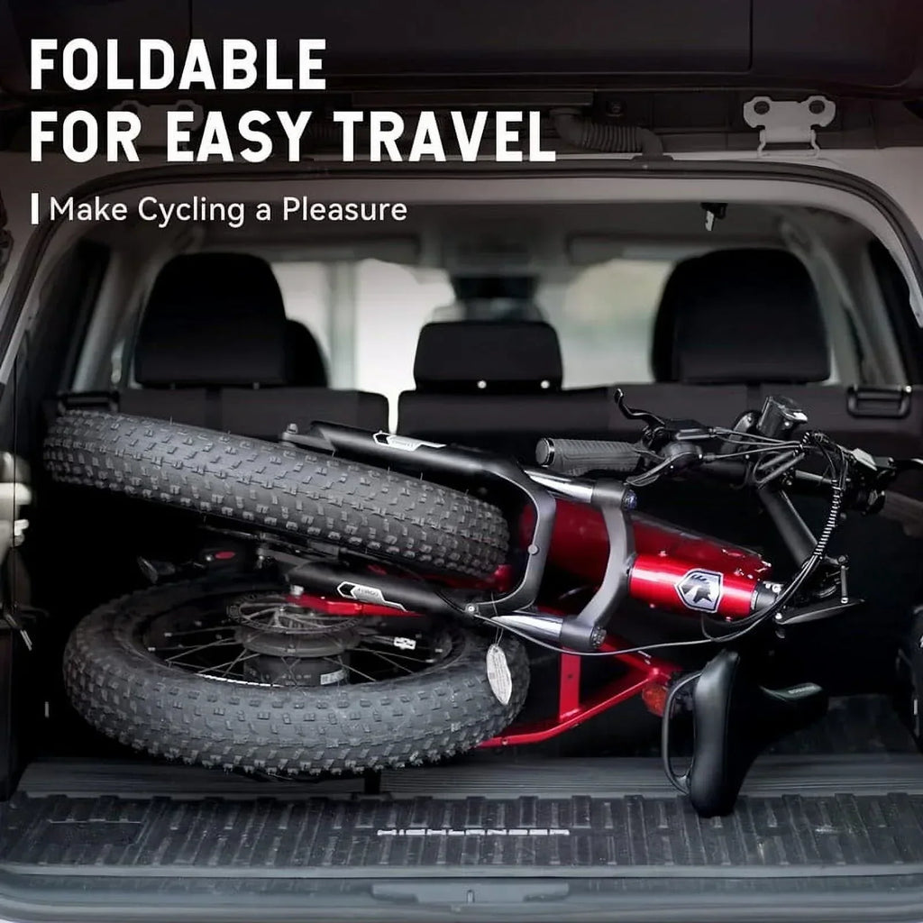 HOVSCO Folding Electric Bike, 750W Step-Thru 20 Inch Fat Tire Ebike, 28 MPH, 48V 15Ah Removable Battery, Red