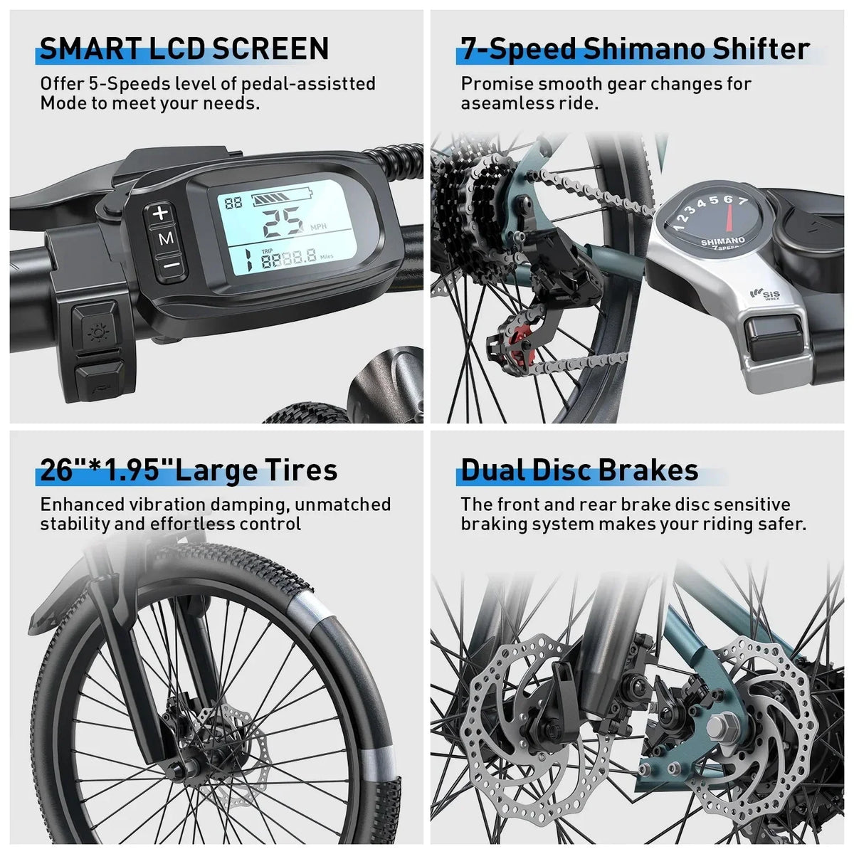 26 in Adult Electric Bike, 400W Motor, 25 MPH Top Speed, 40 Miles Range