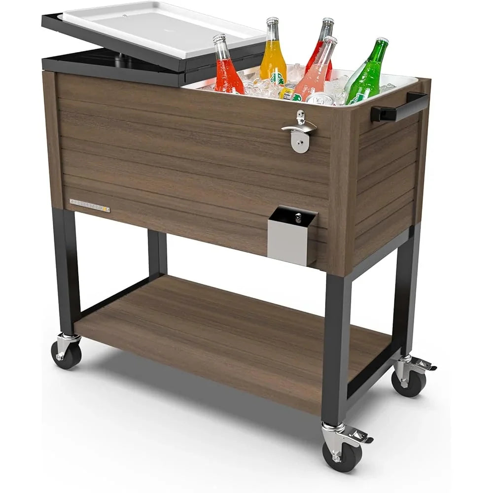 Permasteel Rolling Patio Party Cooler Box, 80-Quart