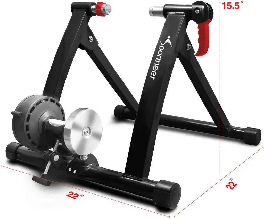Sportneer Magnetic Bike Trainer Stand, Black, 6 Resistance Settings - 22 x 18 x 6 in