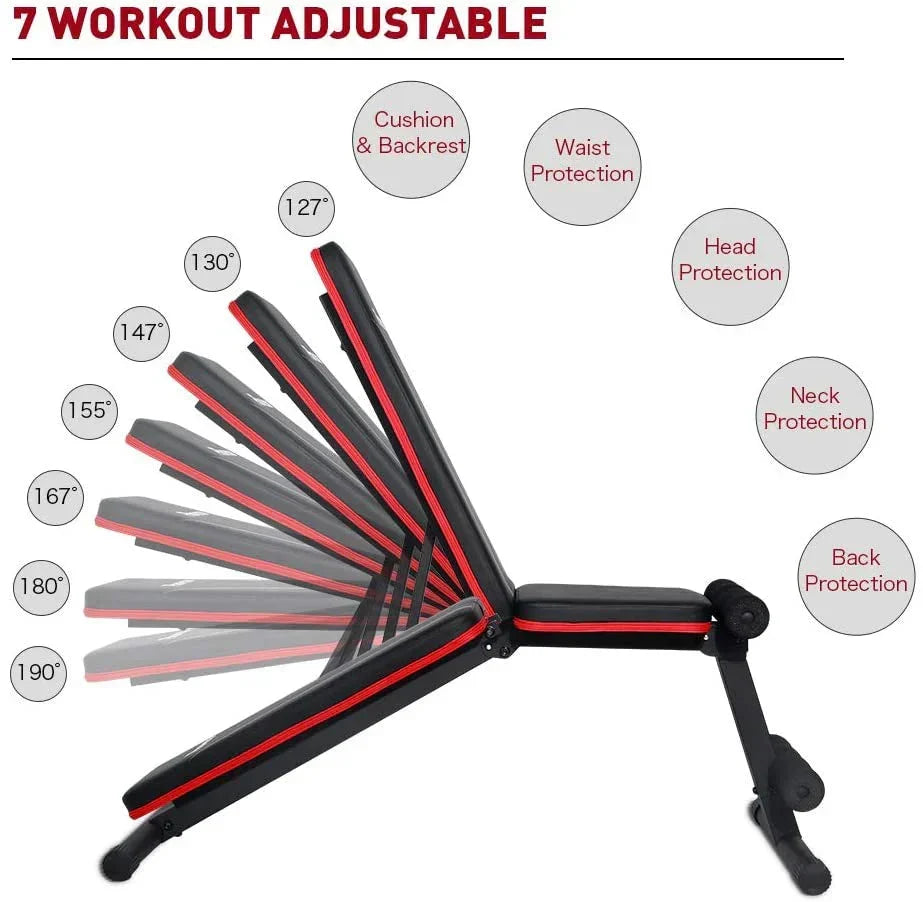 PASYOU Adjustable Weight Bench - 7 Back Positions, 500 lbs Capacity