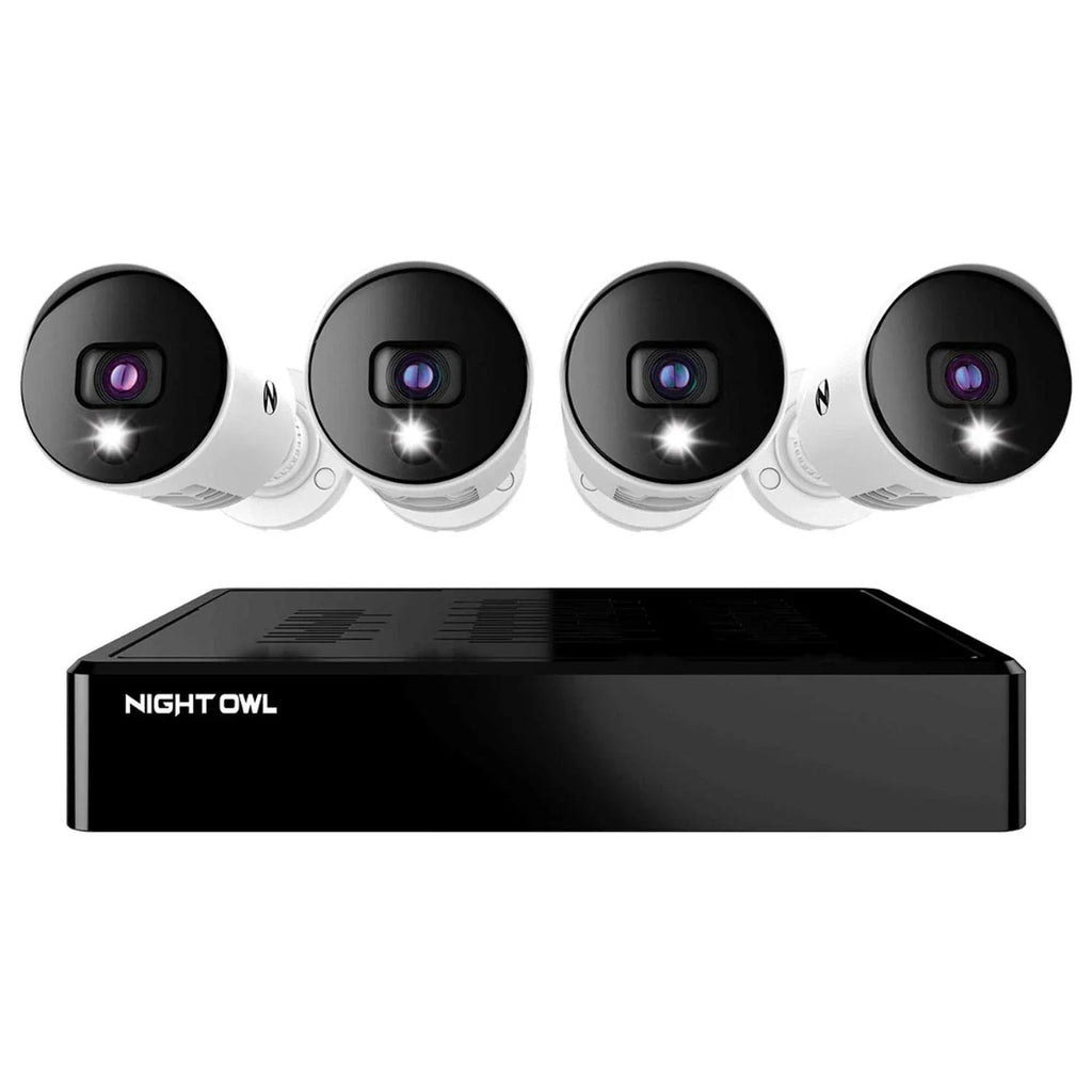 Night Owl 4 Channel 4K Bluetooth DVR With 1TB Hard Drive And 4 Wired 4K Spotlight Cameras