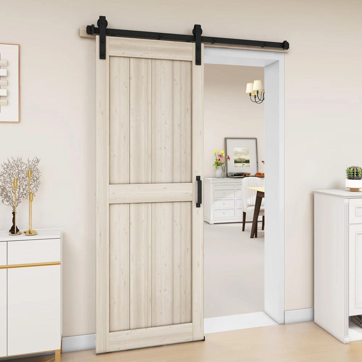 Uforic Sliding Barn Door With Hardware Kit, 48 x 84 in, Gray