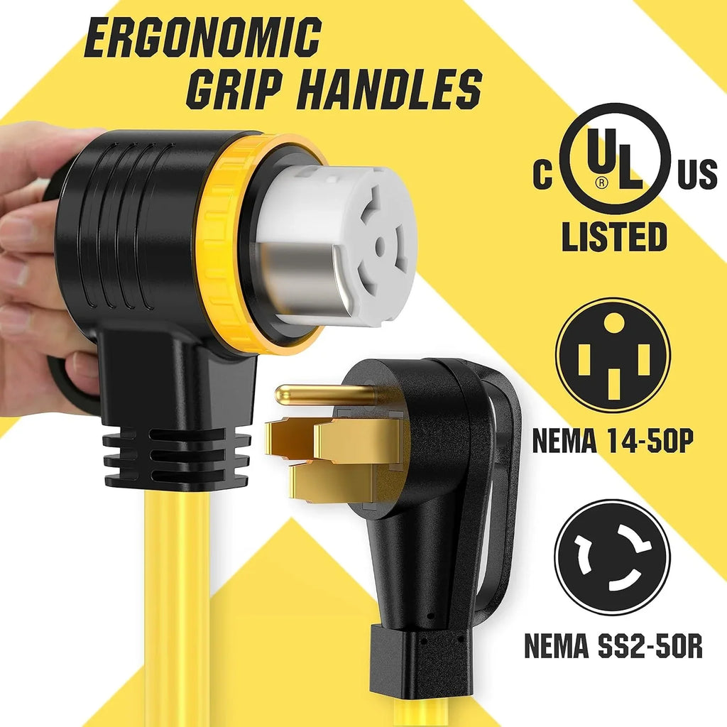 50 Feet 50 Amp RV/Generator Cord, 6/3+8/1 Gauge STW Wire - NEMA 14-50P To SS2-50R