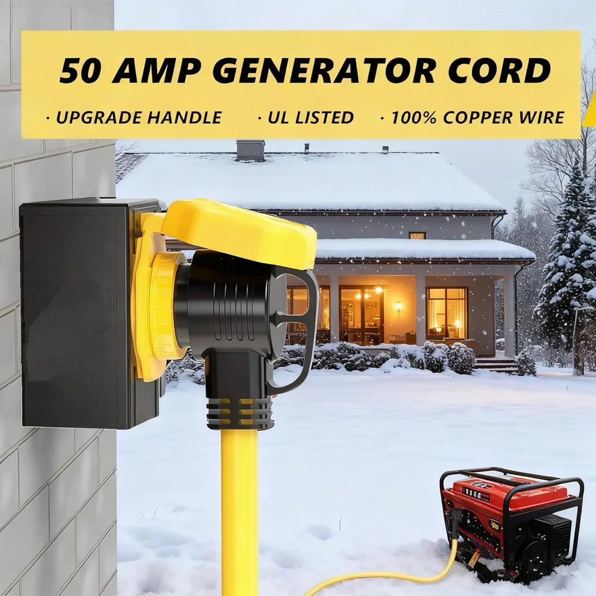50 Feet 50 Amp RV/Generator Cord, 6/3+8/1 Gauge STW Wire - NEMA 14-50P To SS2-50R