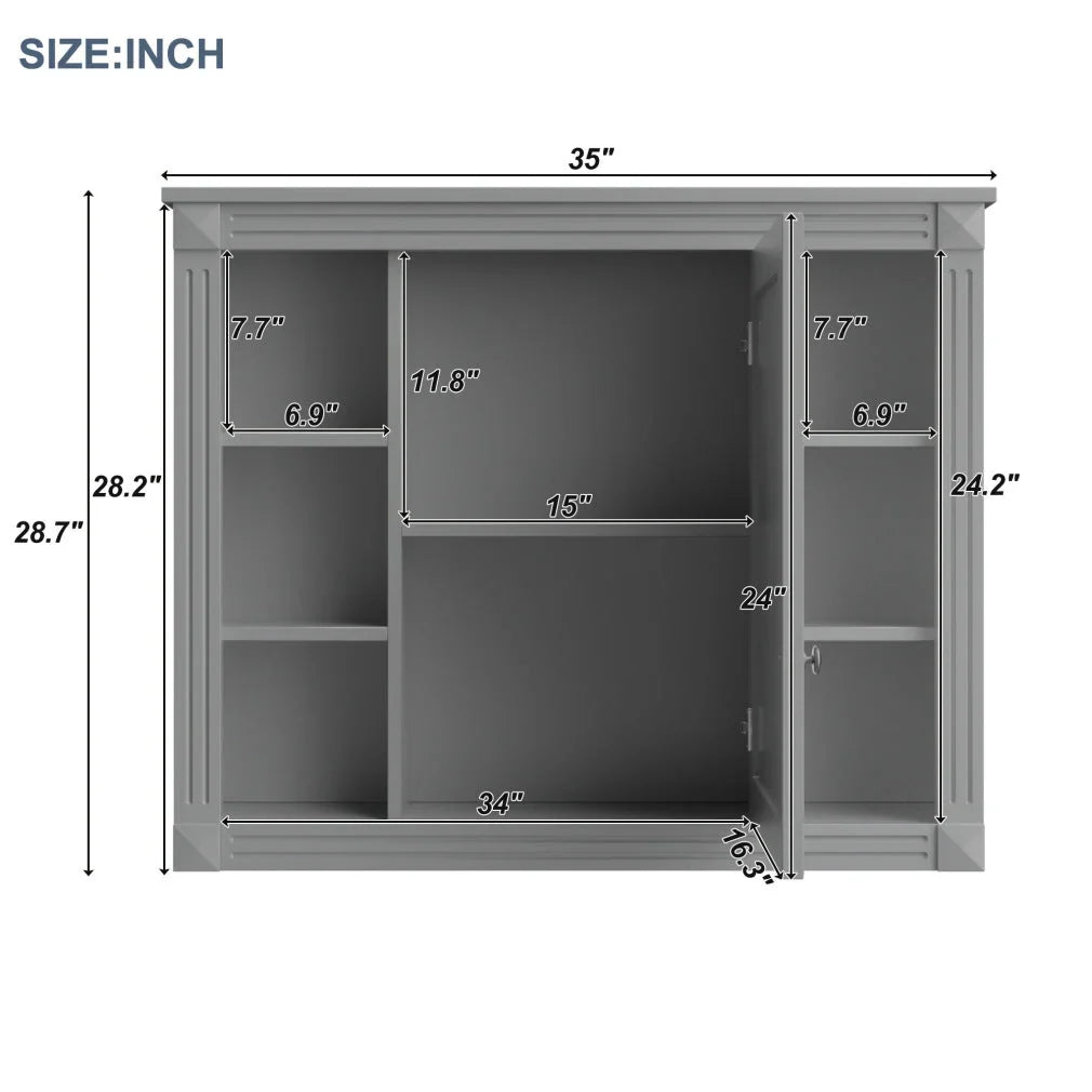 36'' Bathroom Vanity Set With Ceramic Sink Top, Mirror Cabinet, 2 Doors And 2 Drawers - Gray
