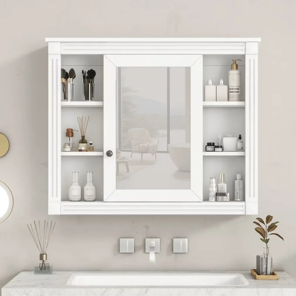 36'' Bathroom Vanity Set With Ceramic Sink Top, Mirror Cabinet, 2 Doors And 2 Drawers - Gray