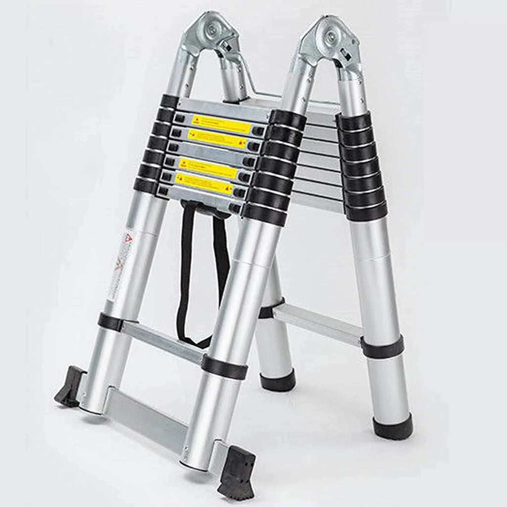Bowoshen Telescopic Ladder 16.5 ft Aluminum 8 x 2 Steps 330 lb