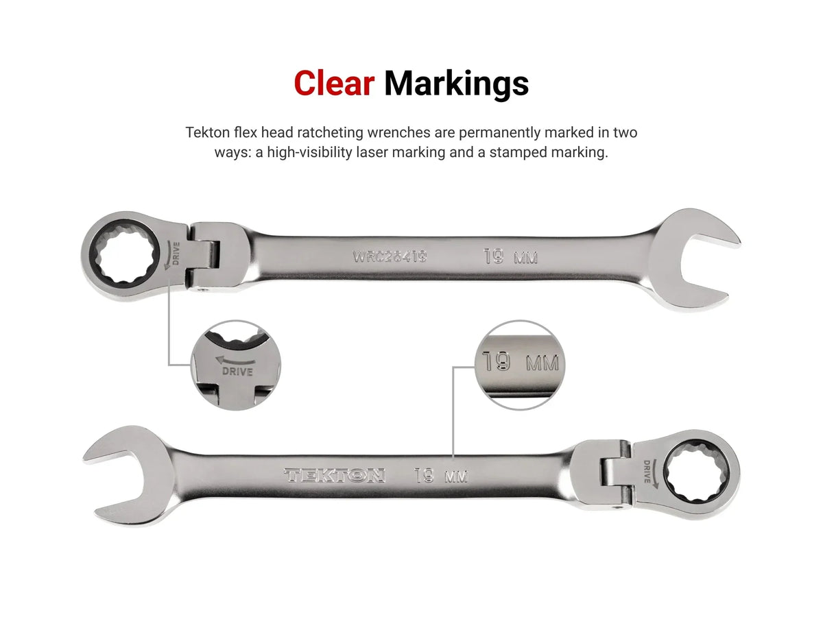 TEKTON Flex Head 12-Point Ratcheting Combination Wrench Set, 14-Piece (6-19 mm) - WRC95302