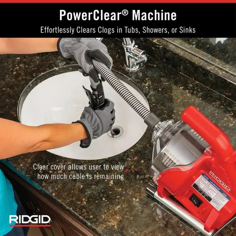 RIDGID PowerClear Drain Cleaning Machine Kit, 120V, 30 ft Inner Core Cable - 55808