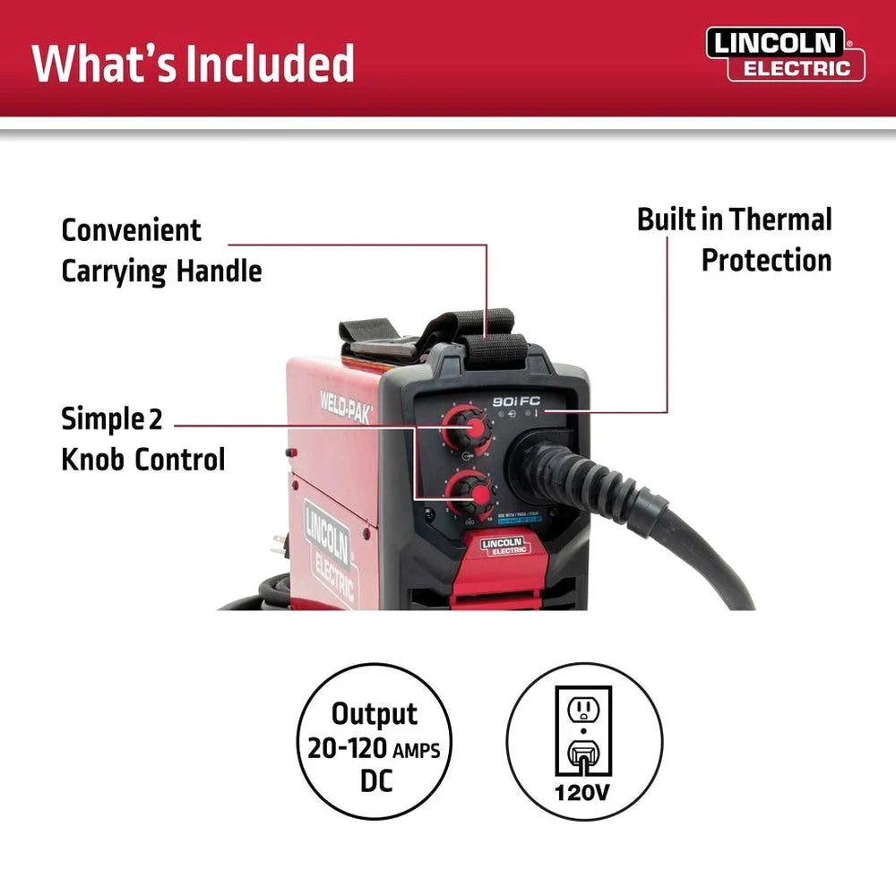 Lincoln Electric Weld-Pak 90i FC Flux-Cored Wire Feed Welder, 120V, 120 Amp, 1/4 in - K5255-1
