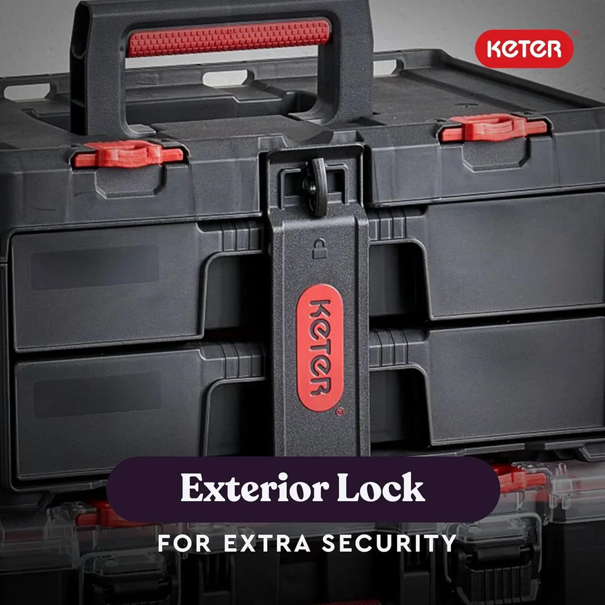 Keter Rolling Tool Box System, 3 Piece, Black/Red - 3 Piece Resin Modular Toolbox System