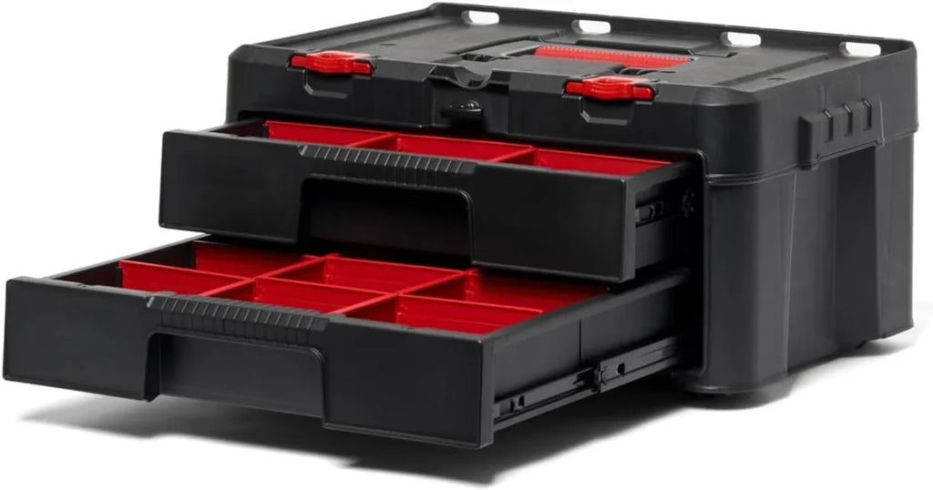 Keter Rolling Tool Box System, 3 Piece, Black/Red - 3 Piece Resin Modular Toolbox System