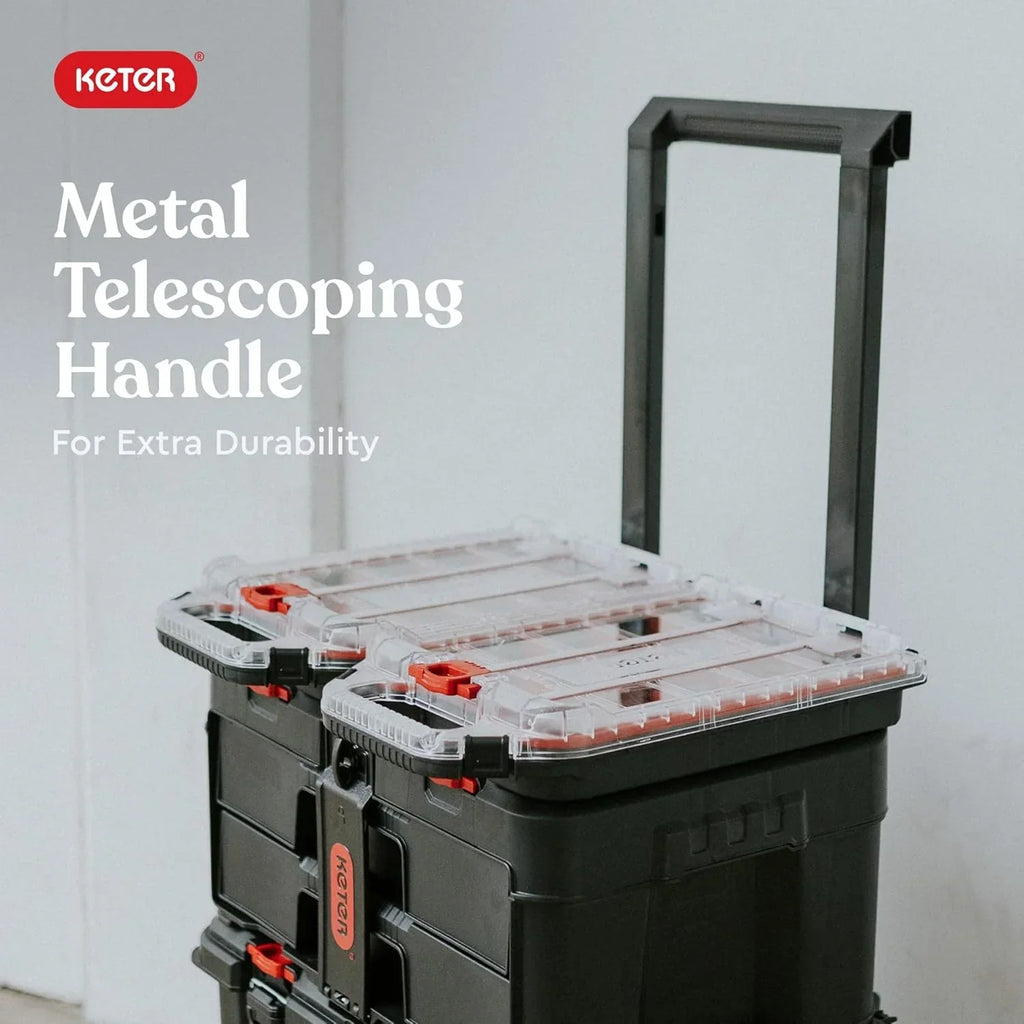Keter Rolling Tool Box System, 3 Piece, Black/Red - 3 Piece Resin Modular Toolbox System