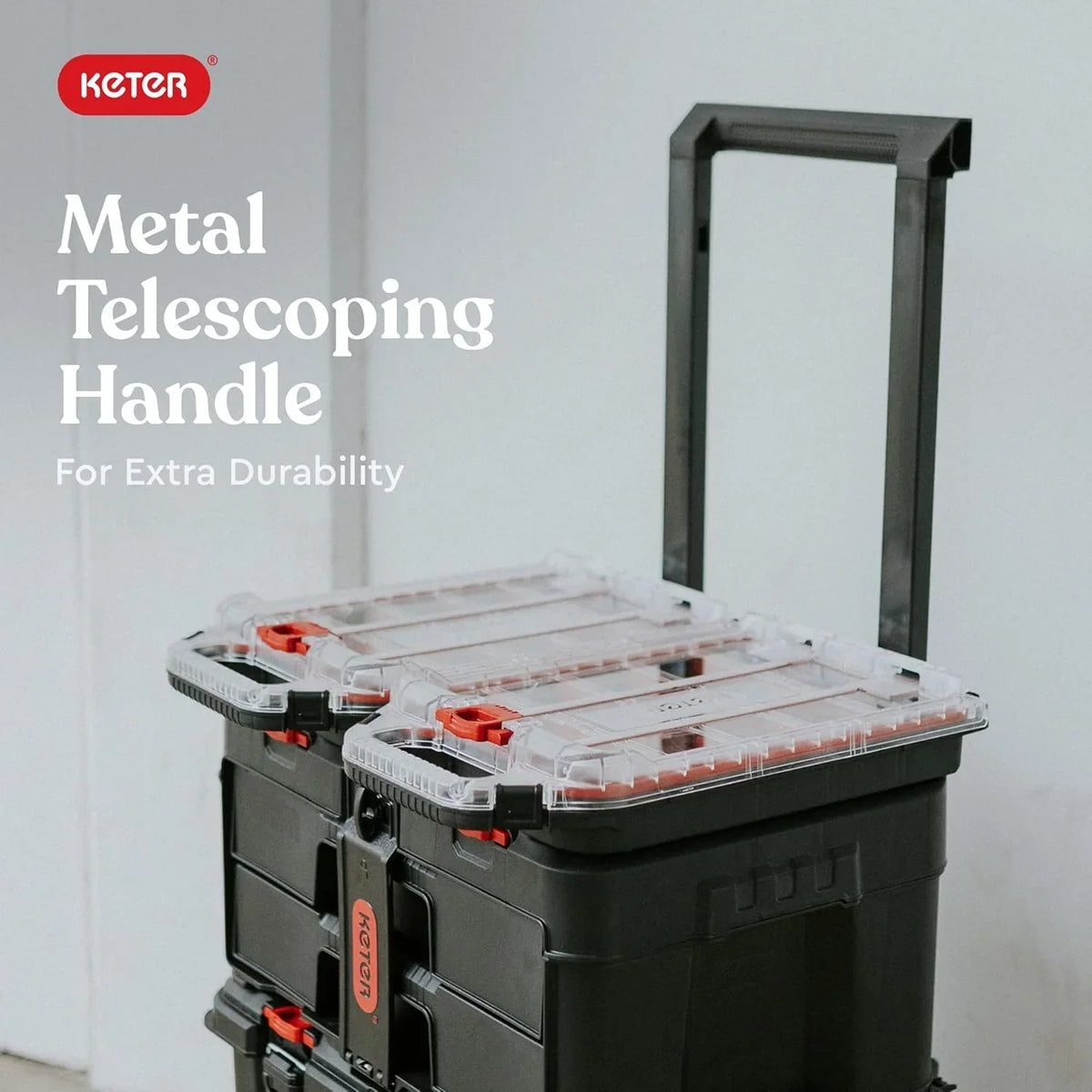 Keter Rolling Tool Box System, 3 Piece, Black/Red - 3 Piece Resin Modular Toolbox System